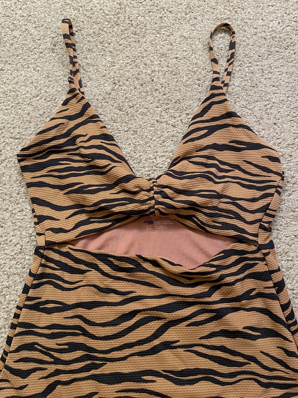 aerie one piece swimsuit bathing cutout small long ruched tiger print ribbed - Picture 2 of 6
